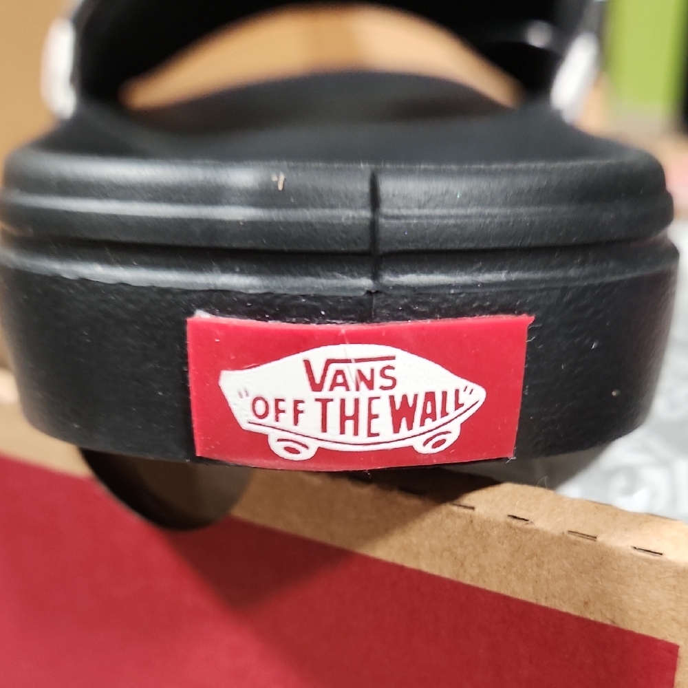 Vans Black Slide Sandals with Red Logo